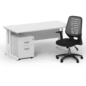Image of Impulse 1600 x 800 White Cant Office Desk White 2 Dr Mobile Ped &