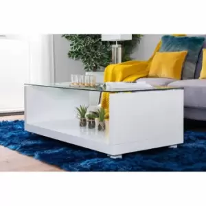 Image of Furniture Box Sandro White High Gloss And Glass Coffee Table