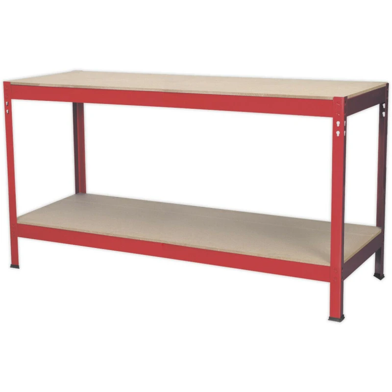 Image of Loops 1.5m x 0.6m Workbench - Wooden Top & Storage Shelf - Steel Frame Work Station Metallics