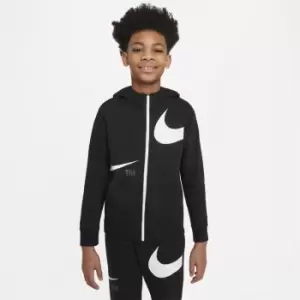 Image of Nike Sportswear Swoosh Big Kids (Boys') Fleece Full-Zip Hoodie - Black