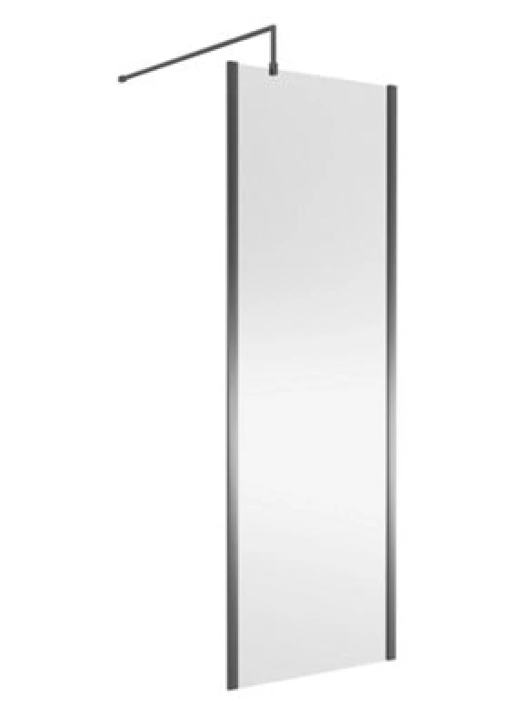Image of Nuie Wetroom Screen Outer Frame, Durable Frameless Fixed Bathroom Glass Shower Screen In Brushed Pewter Finish, 700mm
