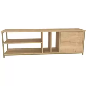 Image of Decorotika - Oneida Decorative tv Stand, tv Unit, tv Cabinet Storage With Open Shelves And Cabinet - Gold And Oak - Gold / Oak
