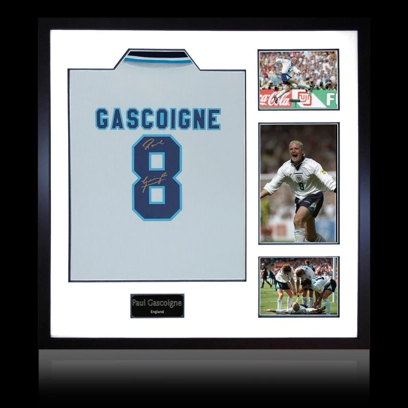 Image of The Fan Cave Paul Gascoigne Signed England 96 Shirt Elite Fram White unisex 820mm x 82