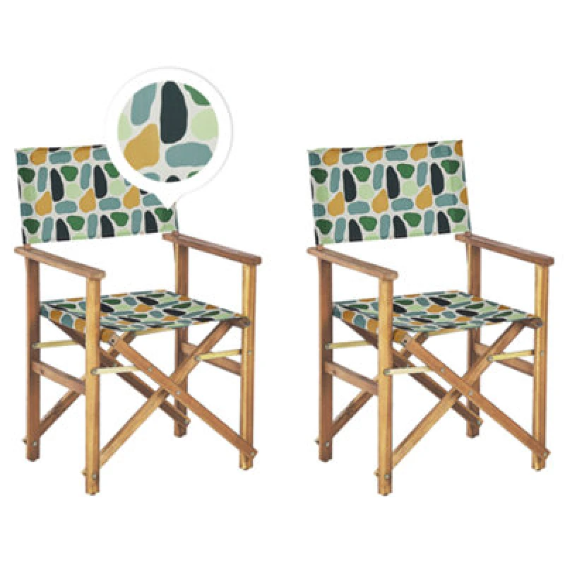 Image of BELIANI Beliani - Set of 2 Garden Chairs Light Acacia Wood Grey Geometric Pattern Folding Cine 312459