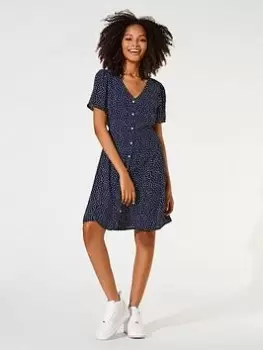 Image of Only Button Down Printed Dress - Navy, Size 34, Women