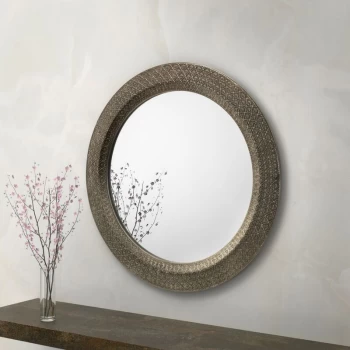 Image of Vanity Living Morrocan Inspired Large Round Pewter Wall Mirror - Rosie