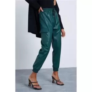 Image of I Saw It First Khaki Faux Leather Utility Joggers - Green