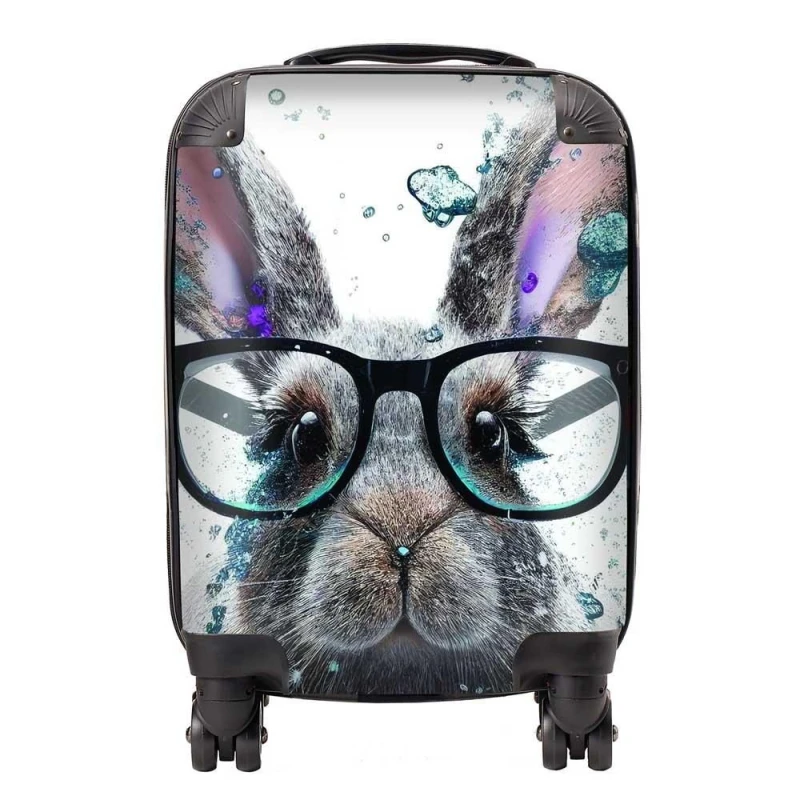 Image of Warren Reed - Designer Rabbit With Glasses Splashart Suitcase in Grey Size: Small Grey Unisex Small