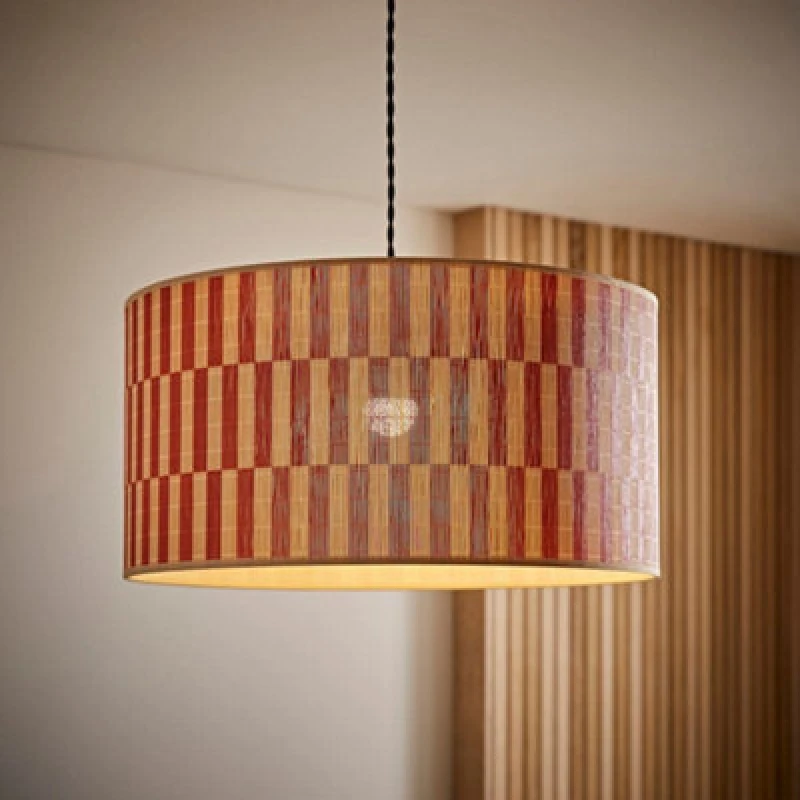 Image of ValueLights ValueLights Lori Orange Checker Bamboo Drum Easy Fit Ceiling Light Lamp Shade Orange One Size Unisex 5016529272878