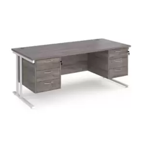 Image of Maestro 25 straight desk 1800mm x 800mm with two x 3 drawer pedestals - white cantilever leg frame and grey oak top