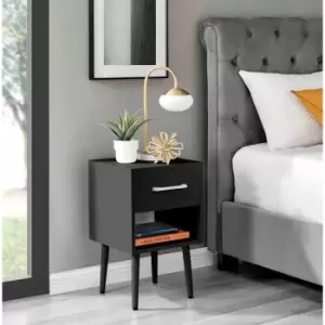 Image of Furniture Box Taylor Small 1 Drawer Black Bedside Table - Chrome Handles