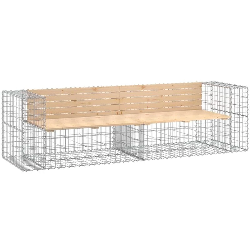 Image of vidaXL Garden Bench Gabion Design 244x71x65.5cm Solid Wood Pine, Brown 3196239