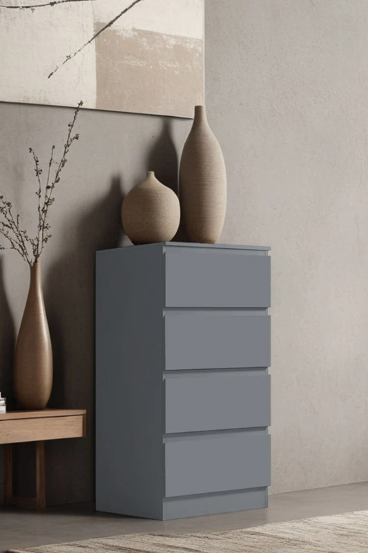 Image of FWStyle Dark Grey 4 Drawer Chest Of Drawers Bedroom Storage Furniture Grey