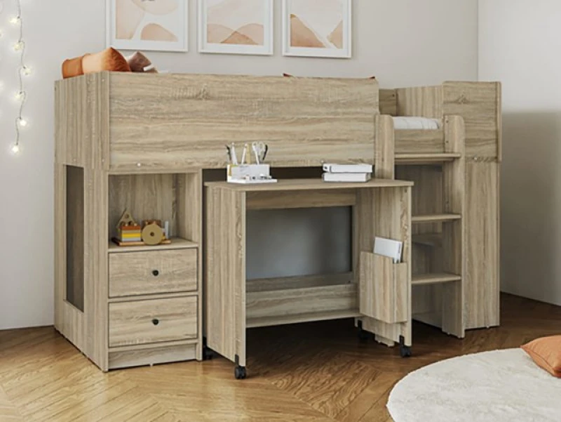 Image of Flintshire Marley Oak Effect Wooden Mid Sleeper Bed - 3ft Single