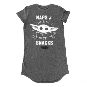 Image of Mandalorian - Naps And Snacks Womens Medium T-Shirt Dress - Grey