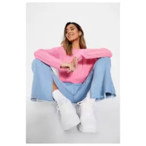 Image of I Saw It First Cable Detail Cropped Crew Neck Jumper - Pink