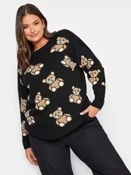 Image of Yours Yours Teddy Conversational Jumper, Black, Size 34-36, Women