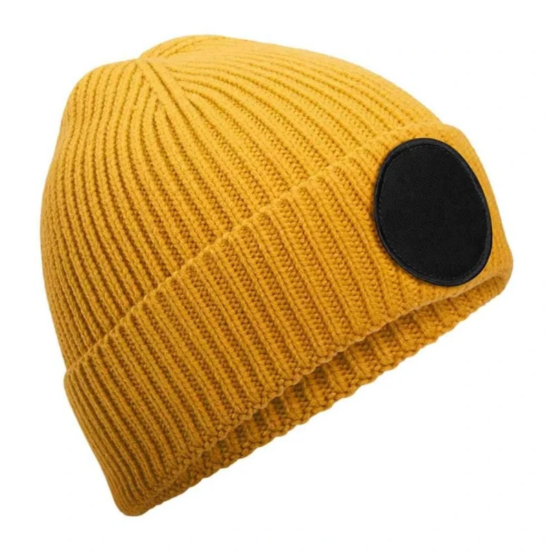 Image of Beechfield Beechfield Men Patch Circular Patch Beanie in Mustard Mustard One Size Male 5063693917531