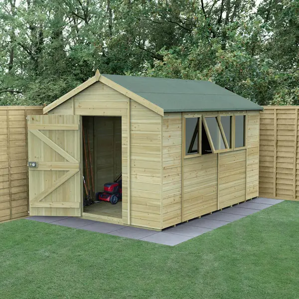 Image of 12' x 8' Forest Timberdale 25yr Guarantee Tongue & Groove Pressure Treated Apex Shed a 4 Windows (3.65m x 2.52m)