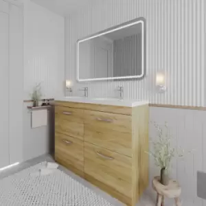 Image of Nuie - Athena Floor Standing 4-Drawer Vanity Unit with Double Basin 1200mm Wide - Natural Oak