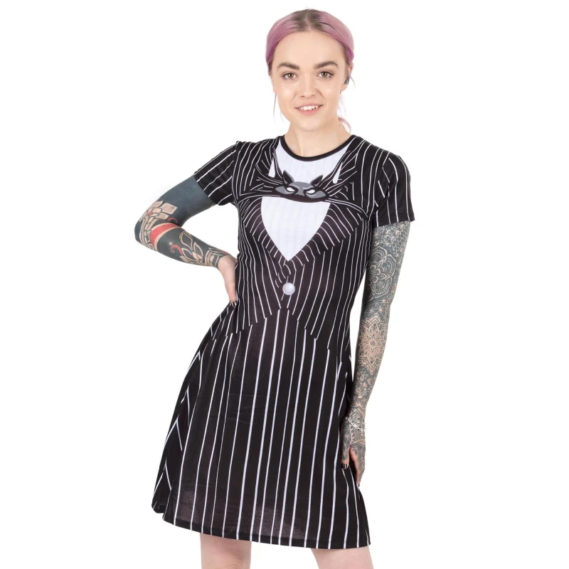 Image of Disney Short Sleeve Skater Dress Black female