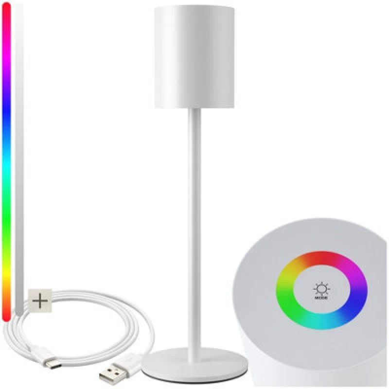 Image of Tectake Table Lamp Corly - Rechargeable Lamp, Warm White, 7 RGB Colours, Dimmable Led, 1 - White