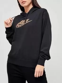 Image of Nike Nsw Essential Leopard Pullover Hoodie - Black