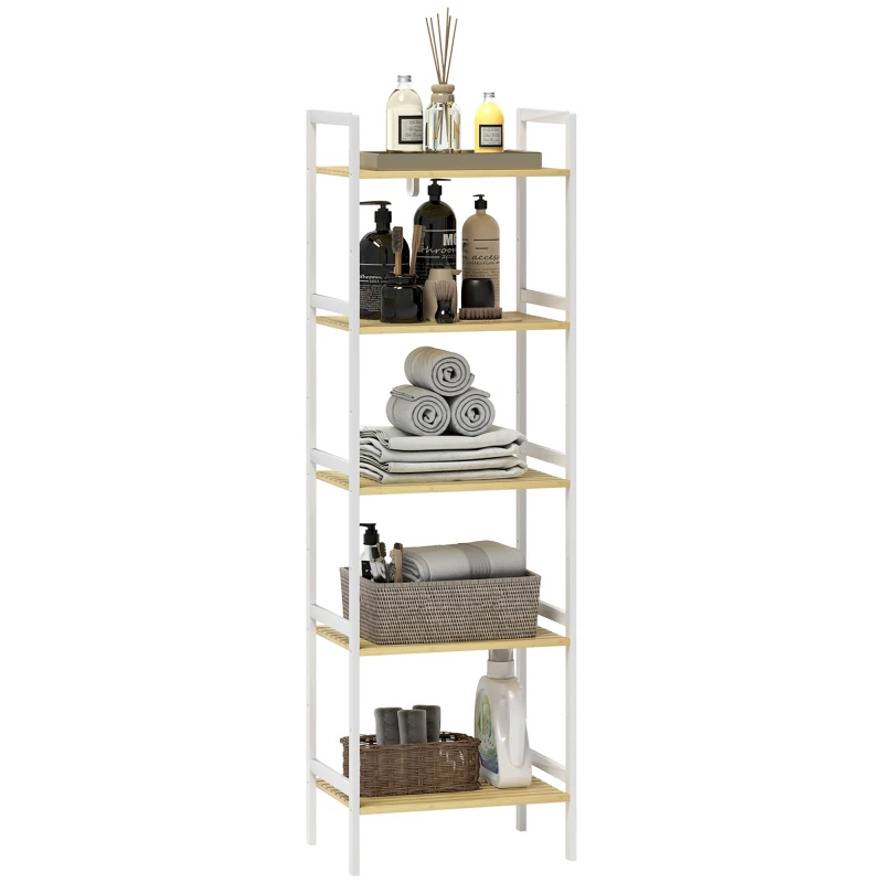Image of HOMCOM HOMCOM 5-Tier Bamboo Bathroom Storage Shelf, Freestanding Shelving Unit in White White One Size Unisex 5063603226647