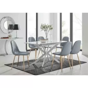 Image of Furniture Box LIRA 120 Extending Dining Table and 6 Grey Corona Gold Leg Chairs