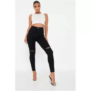 Image of I Saw It First Black Stretch High Waisted Slashed Disco Skinny Jeans - Black