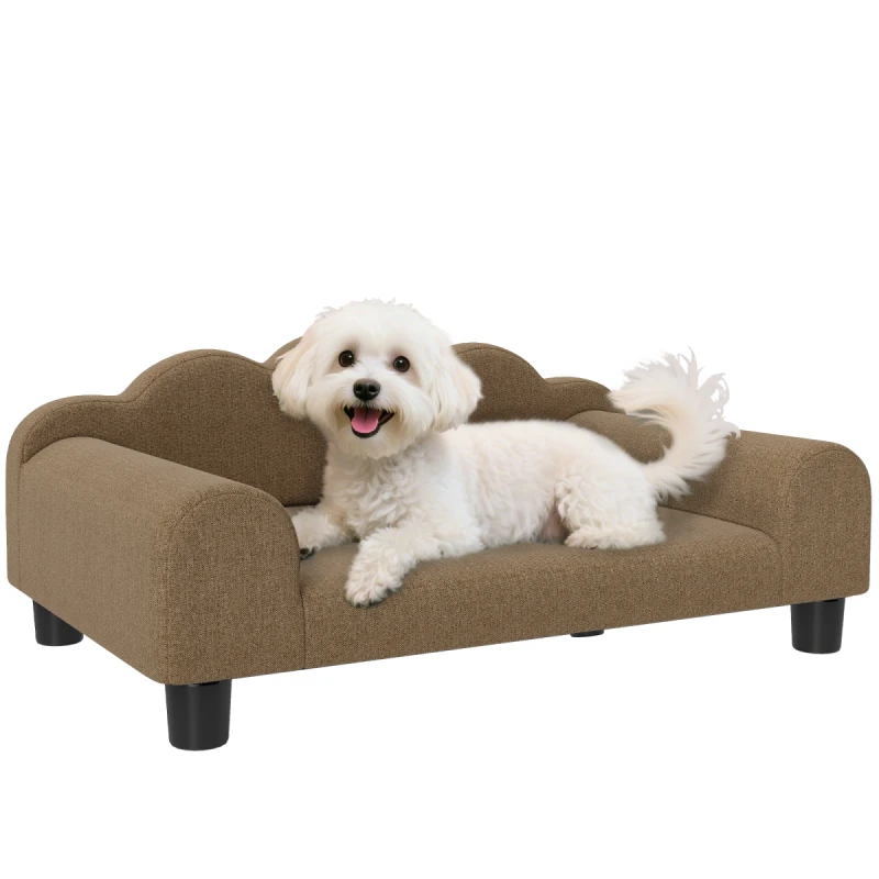 Image of PawHut Dog Sofa Bed, Cat Sofa with Backrest, Armrest, for Small Dogs, Brown, Brown D04-306V70BN