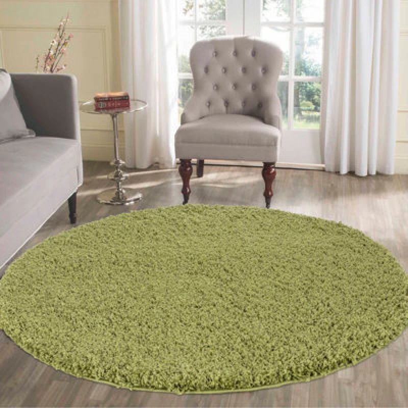 Image of Desire Rugs Plain Living Room Shaggy Area Rugs Green Round 120X120 Cm
