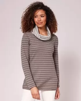 Image of Cotton Traders Womens Reversible Long Sleeve Cowl Neck Jersey Top in Brown