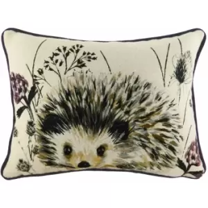 Image of Evans Lichfield - Elwood Hedgehog Watercolour Print Piped Edge Cushion Cover, Multi, 33 x 43 Cm