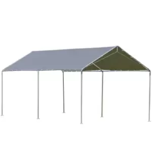 Image of Outsunny 2-rooms Outdoor Carport Galvanized Steel Frame Tent UV Resistant Grey