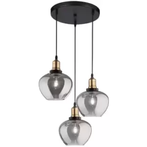 Image of Merano - Gainesville 3 Light Cluster Pendant Ceiling Light Smoky Glass Bronze, Black Metal LED E27