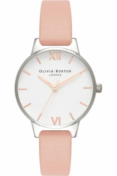 Image of Ladies Olivia Burton White Dial Midi Dial Dusty Pink Silver & Watch OB16MDW30