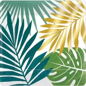 Image of Key West Square Metallic Palm Leaf Paper Plates (Pack Of 8)