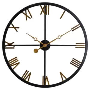 Image of Distressed Black And Gold Skeleton Station Clock