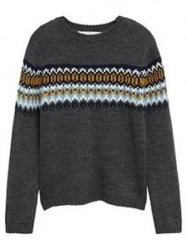 Image of Mango Boys Fairisle Knitted Jumper - Charcoal