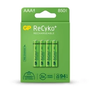 Image of GP ReCyko+ Pack of 4 AAA 850mAh Rechargeable Batteries