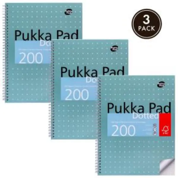 Image of NOTFOUND Pukka Pads Metallic Jotta Notepad Wirebound A4 5mm Dotted Grid 4 Hole Punched 200 Perforated Pages Green (Pack 3) - JM018DOT JM018DOT
