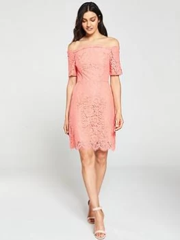 Image of Oasis Lace Bardot Shift Dress - Coral , Coral, Size 8, Women