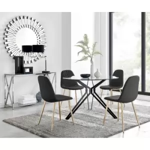 Image of Furniture Box Cascina Dining Table and 4 Black Corona Gold Leg Chairs