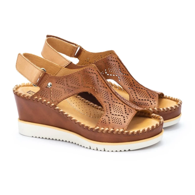 Image of Pikolinos Aguadulce W3Z-1775C1 Leather Womens Hook and loop Sandals - Brandy - Size:UK 7-7.5