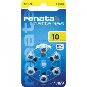 Image of Renata Hearing Aid PR70 Button cell ZA10 Zinc air 105 mAh 1.4 V 6 pc(s)