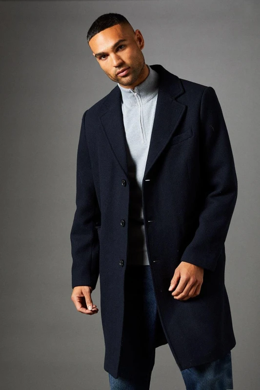 Image of Burton Mens Navy Signature 3 Button Epsom Wool Blend coat Navy S Male BBB04642