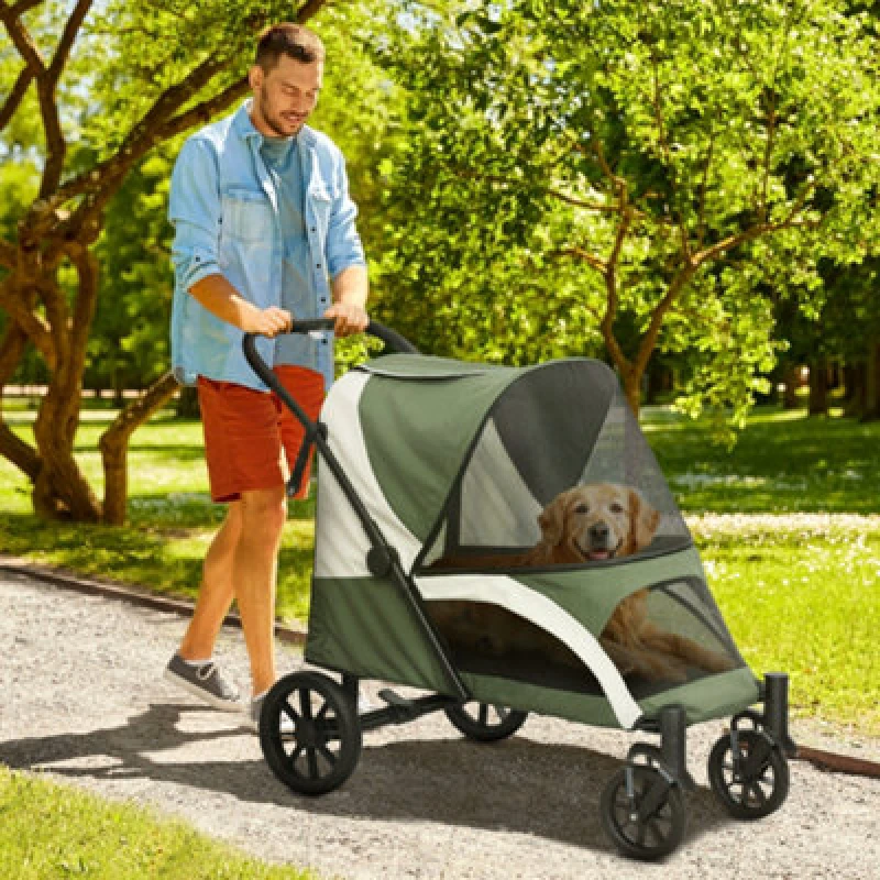 Image of PawHut Easy Folding Pet Stroller for Large Dogs, Dark Green D00-210V00DG