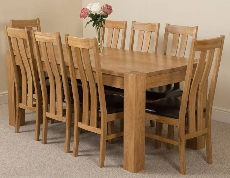 Image of Thats Furniture Kuba 180 x 90cm Chunky Oak Dining Table & 8 Princeton Chairs in Brown Brown Unisex 180 x 90 cm