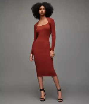 Image of AllSaints Womens Rea Dress, Garnet Red, Size: XS